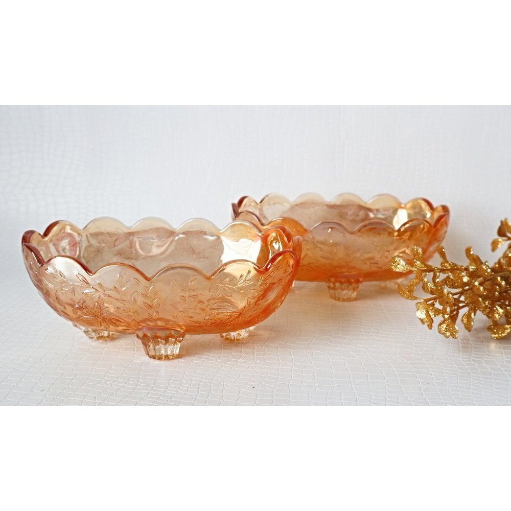2 Vintage Floragold Footed Candy Dish Louisa Marigold Jeannette 1950's